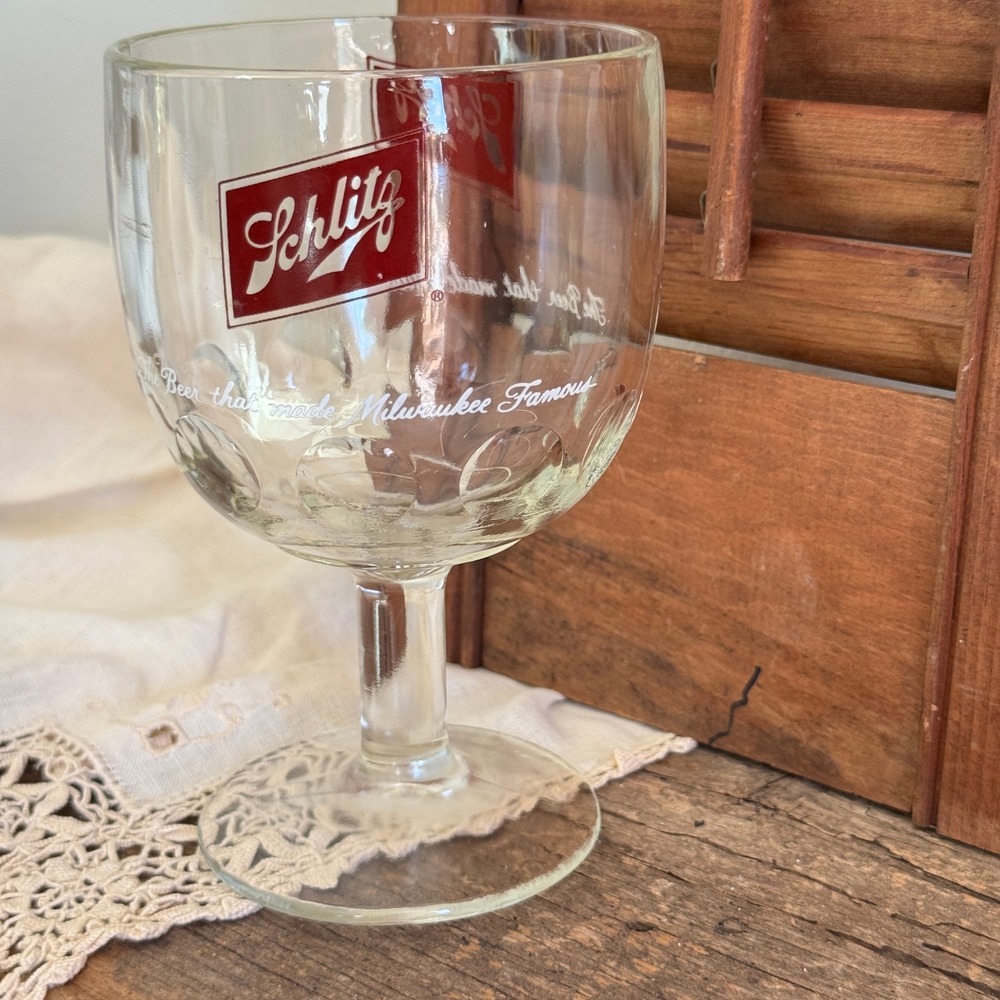 Vintage Schlitz Beer Goblet The Beer That Made Milwaukee Famous Thumbprint Glass
